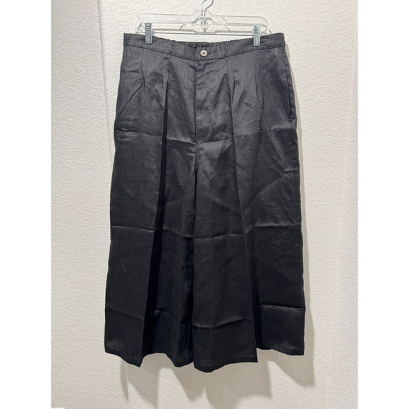 Vivid Womens Black Wide Leg Crop Capri 100% Linen Pants Sz 2X NWT Zip Front - Picture 1 of 9